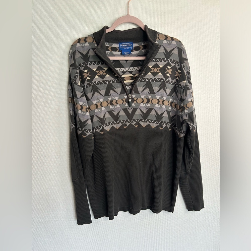 Pendleton Men's Cotton 1/4Zip Sweater Southwestern Design w/Elbow Pads